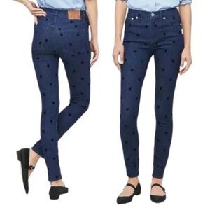 J. Crew Jeans Womens Size 26 9" High Rise Toothpick Skinny Blue Velvet Polka Dot